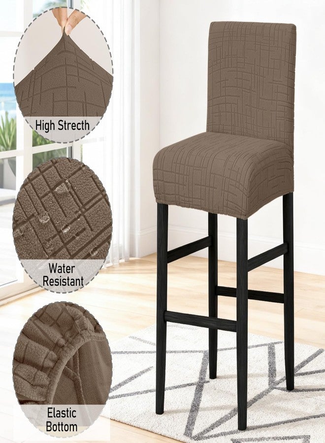 JIUZHEN أغطية كراسي بار مخملية من جيوتشن، عبوة من قطعتين، مقاومة للماء، مع مساند ظهر، قابلة للتمدد، مناسبة للمطابخ والمطاعم والمقاهي، قابلة للغسل، مناسبة لكراسي البار العالية، قابلة للإزالة، لون قهوة - Image 3